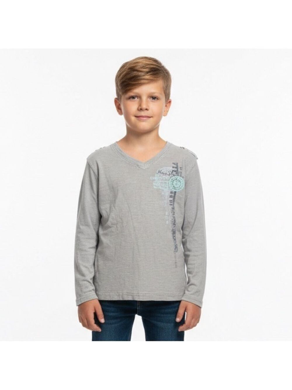 PD&C Gray Long Sleeve Graphic Tee Sz Boys L (6) Grunge 100% Cotton
